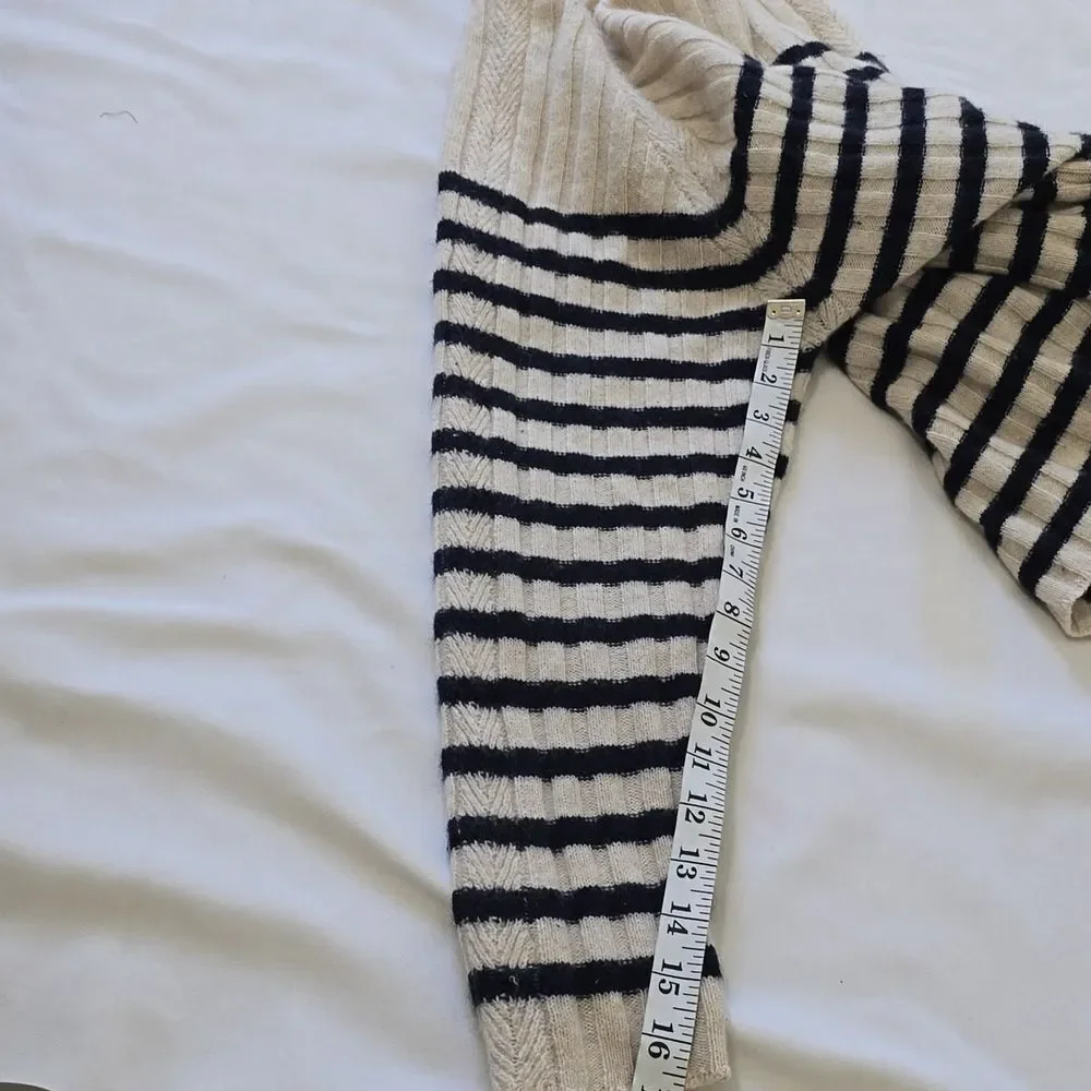 MANGO Cream and Blue Crewneck CASHMERE Sweater‎ with Nautical Stripes M